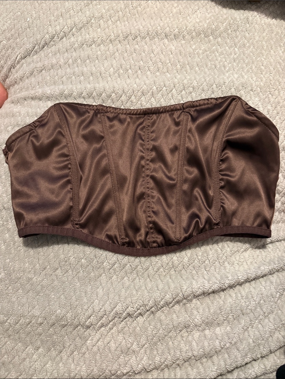 Strapless Satin Bandeau Bralette in Brown